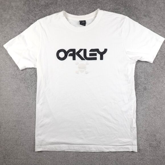 Vintage Oakley Software Shirt Men's L White Skull Logo Spell Out Graphic Tee Y2K - Picture 1 of 10